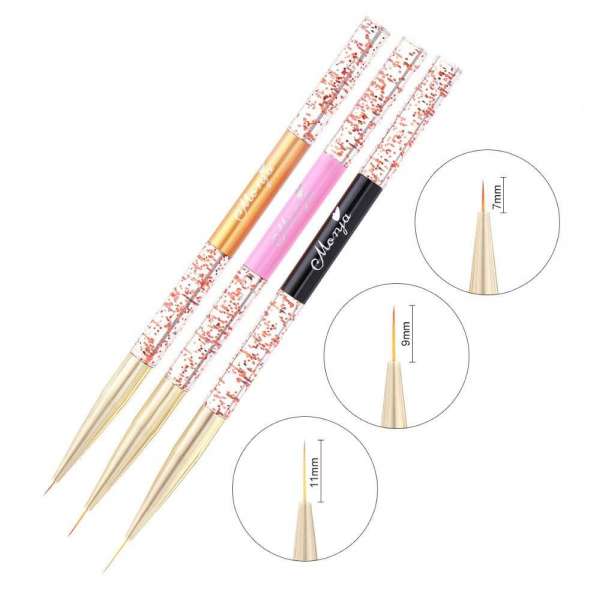 3 Pcs Nail Art Acrylic Liner Painting Brush French Lines Stripes Grid Pattern Drawing Pen